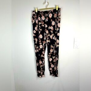 🌸 Lascana Venus Floral Jogger Pants Women’s Medium Boho Black Lounge Stretchy C